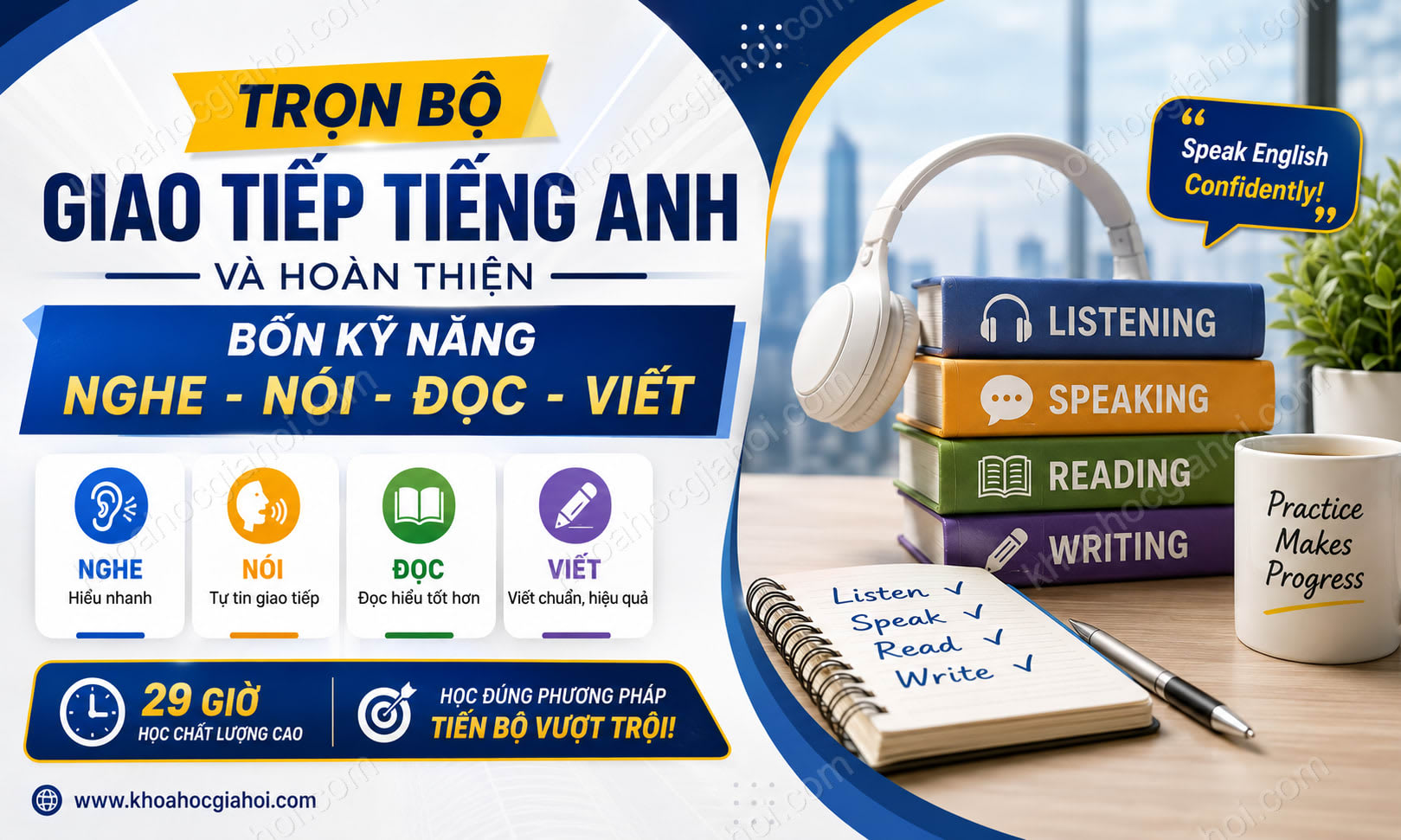 Khóa Học Trọn Bộ Giao Tiếp Tiếng Anh Và Hoàn Thiện Bốn Kỹ Năng: Nghe - Nói - Đọc - Viết
