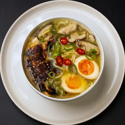 Chicken Ramen Noodle Soup Topdown