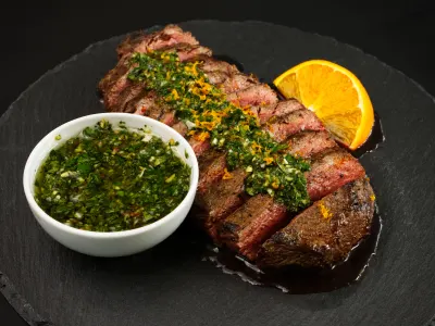 Seared Flat Iron Steak with Orange Chimichurri Hero image
