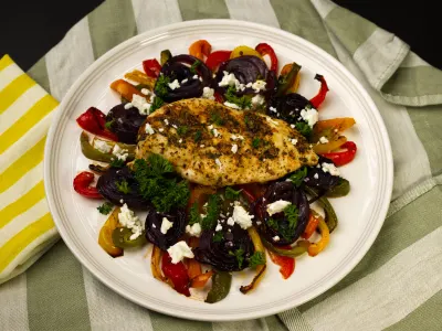 Sheet Pan Mediterranean Chicken with Roasted Bell Peppers and Feta Instruction 6