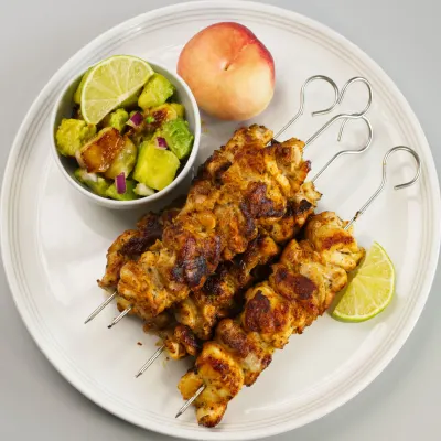 Cajun Chicken Skewers with Grilled Peach Salsa Topdown Image 