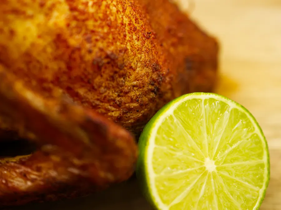 Closeup Beer Can Chicken with Lime-Butter Corn