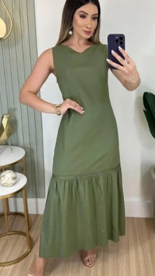 Vestido Linho com fenda