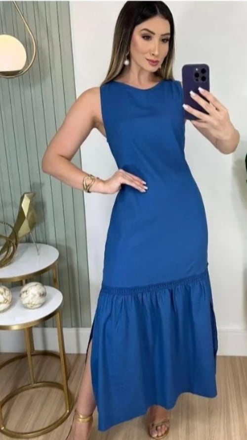 Vestido Linho com fenda miniatura 2