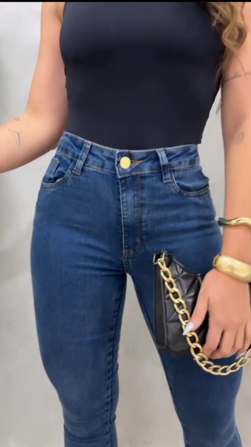 Calça Jeans skin barra desfiada miniatura 2