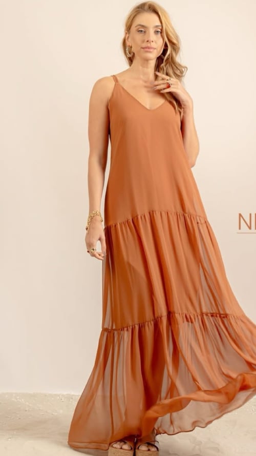 Vestido longo em crepe miniatura 2