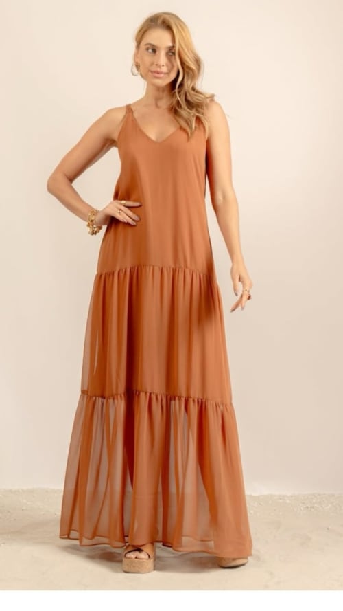 Vestido longo em crepe