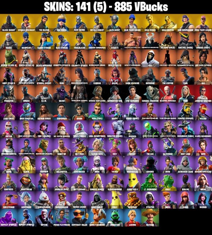 Fortnite Account ( PLAYSTATION / XBOX / PC / NINTENDO ) (BLACK KNIGHT, THE REAPER, OG STW, MAKO, FLOSS) (141 Skins)