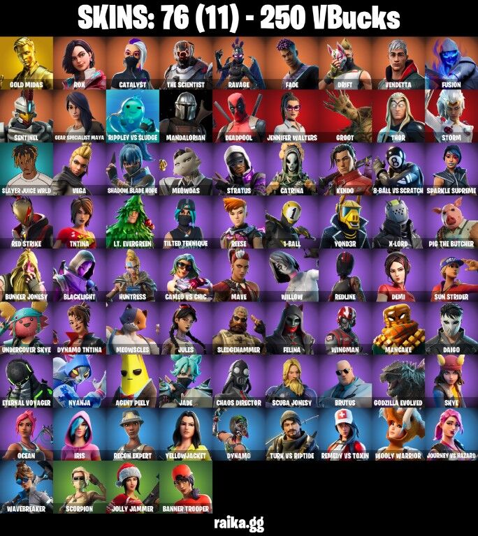 Fortnite Account ( PLAYSTATION / XBOX / PC / NINTENDO ) (GOLD MIDAS, REAPER, DRIFT, TNTINA, SPARKLE SUPREME) (76 Skins)