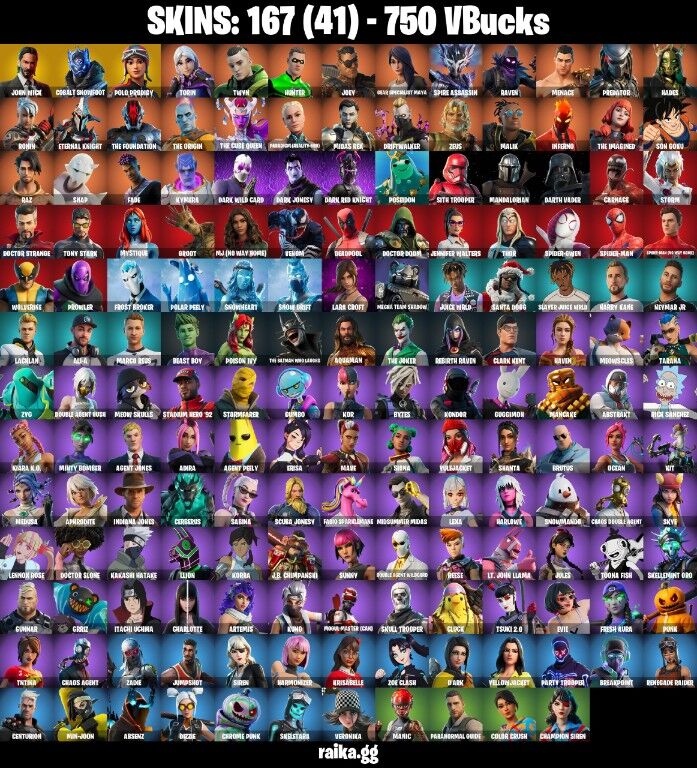 Fortnite Account ( PLAYSTATION / XBOX / PC / NINTENDO ) (POLO PRODIGY, JOHN WICK, REAPER AXE, COBALT SNOWFOOT, RAVEN) (167 Skins)