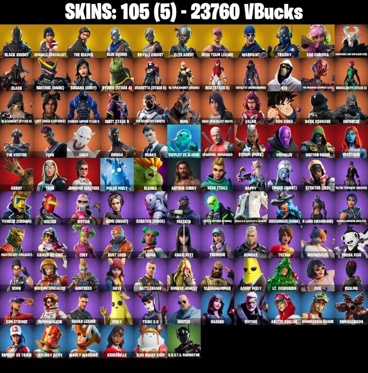 Fortnite Account ( PLAYSTATION / XBOX / PC / NINTENDO ) (BLACK KNIGHT, THE REAPER) (105 Skins)