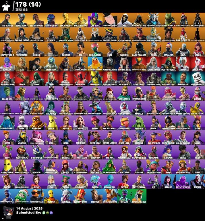 Fortnite Account ( PLAYSTATION / XBOX / PC / NINTENDO ) (TRAVIS SCOTT, TAKE THE L, THE REAPER, ELITE AGENT, ASTRO JACK, MAKO, GOLD MIDAS, GOLD BRUTUS) (178 Skins)