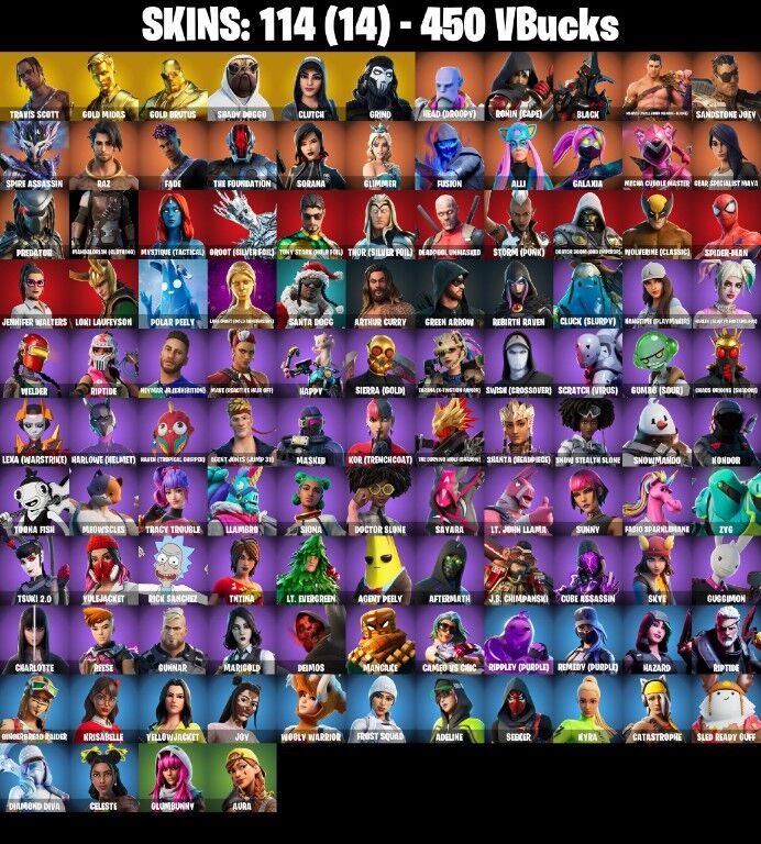Fortnite Account ( PLAYSTATION / XBOX / PC / NINTENDO ) (Travis Scott, Gold Midas) (114 Skins)