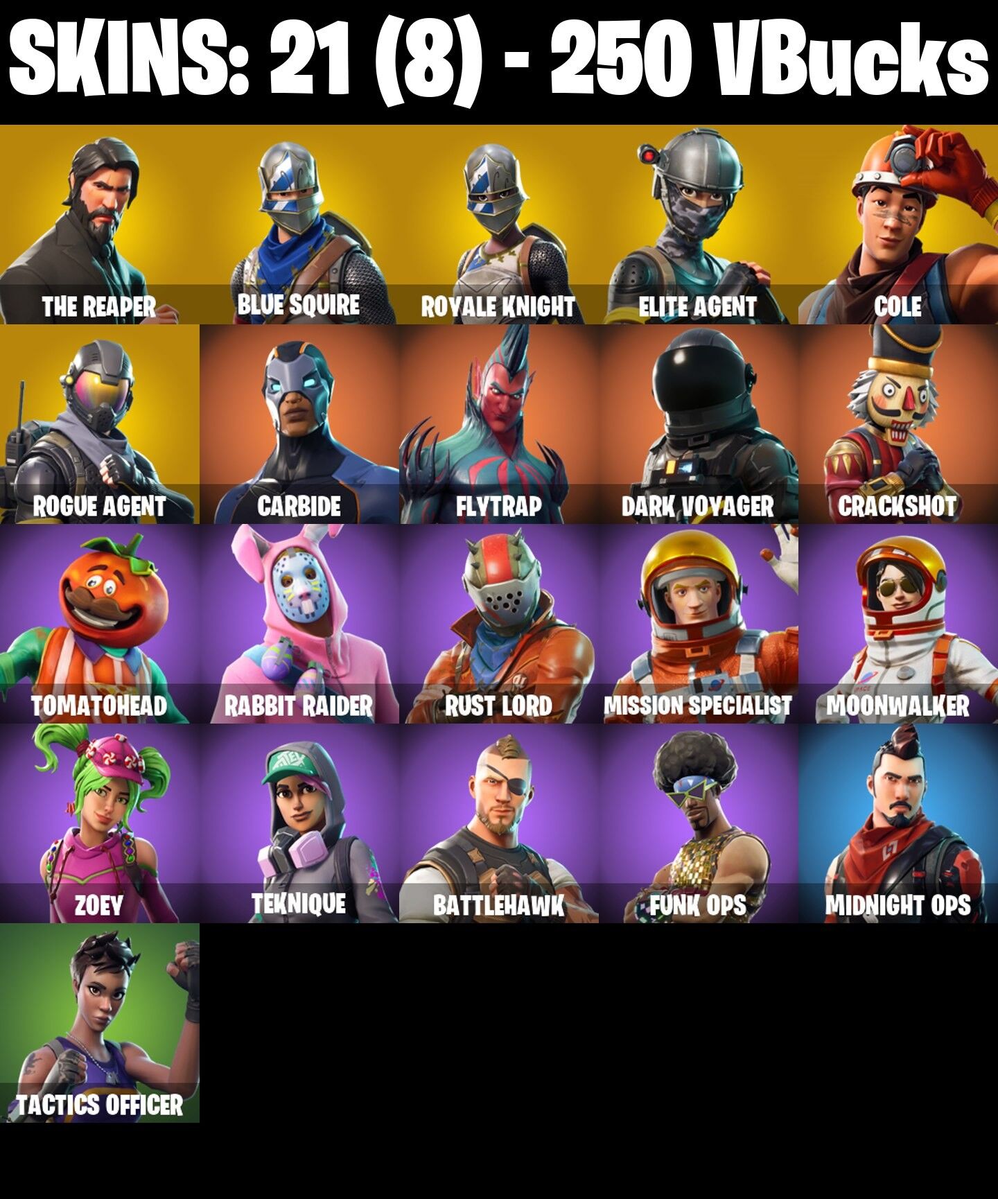 Fortnite Account ( PLAYSTATION / XBOX / PC / NINTENDO ) (The Reaper, Blue Squire) (21 Skins)