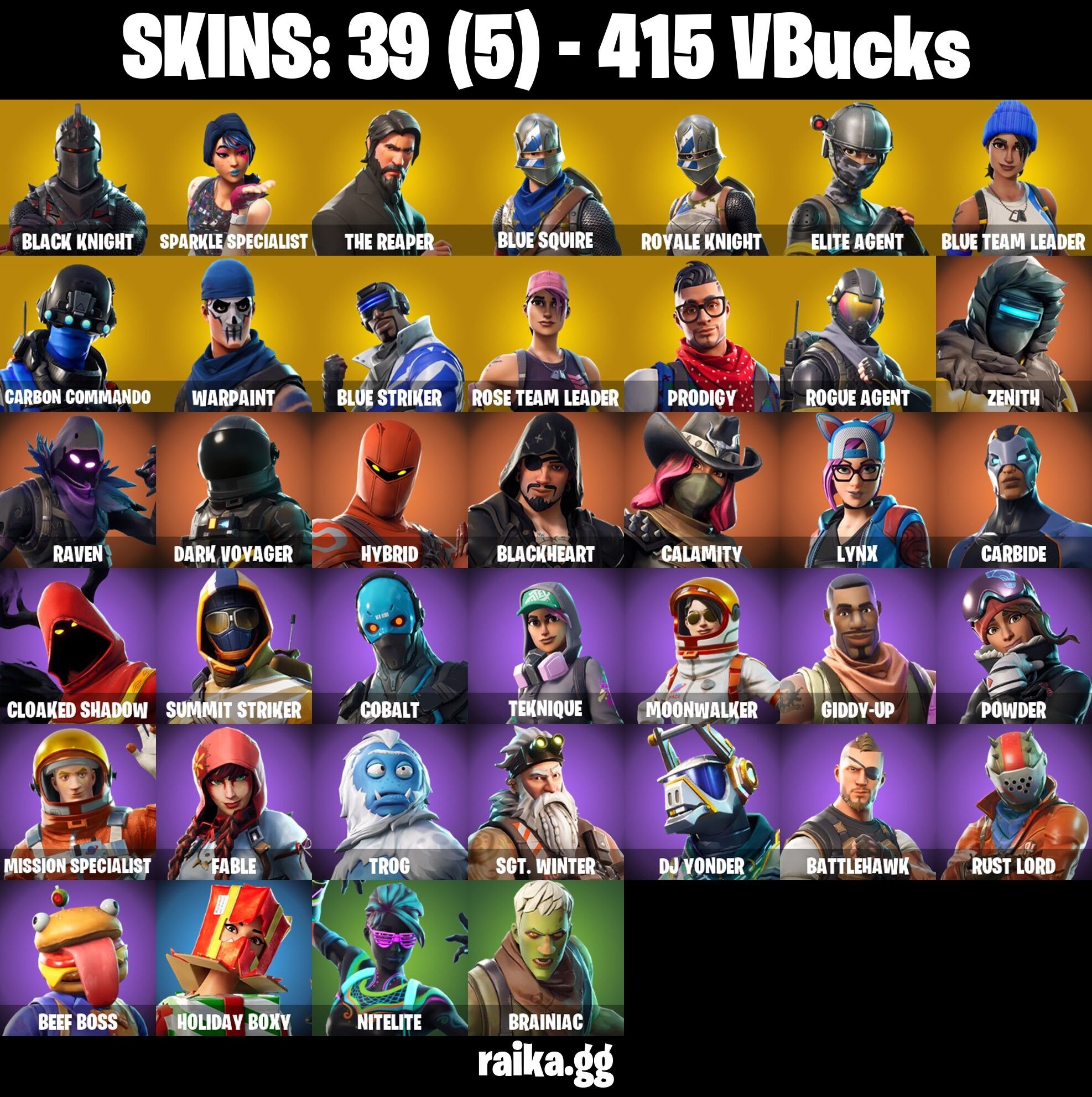 Fortnite Account ( PLAYSTATION / XBOX / PC / NINTENDO ) (BLACK KNIGHT, SPARKLE SPECIALIST, FLOSS, THE REAPER, TAKE THE L, MAKO, AC/DC, BLUE SQUIRE) (39 Skins)