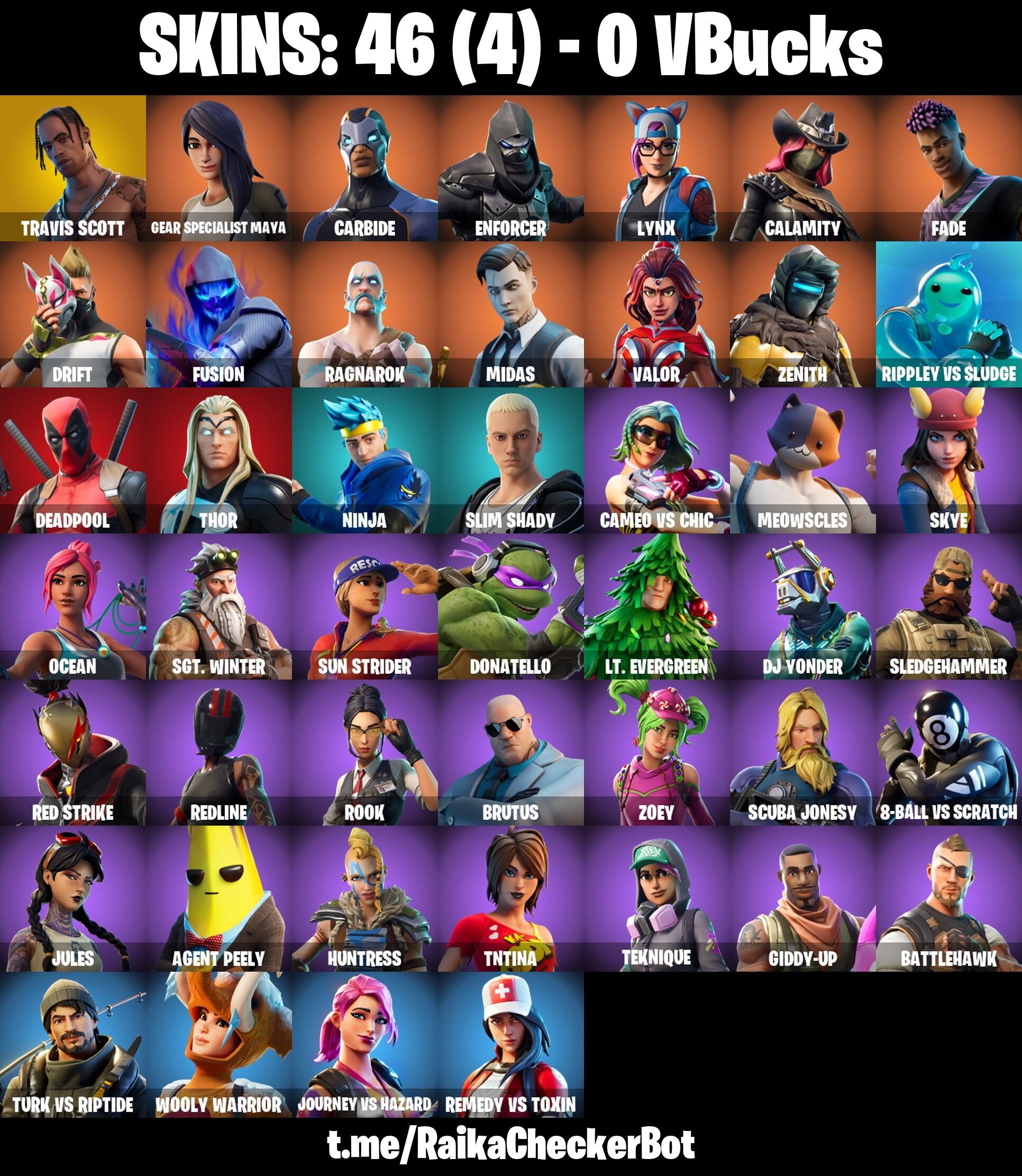 Fortnite Account ( PLAYSTATION / XBOX / PC / NINTENDO ) (TRAVIS SCOTT, CARBIDE, FADE, DRIFT, MIDAS) (46 Skins)