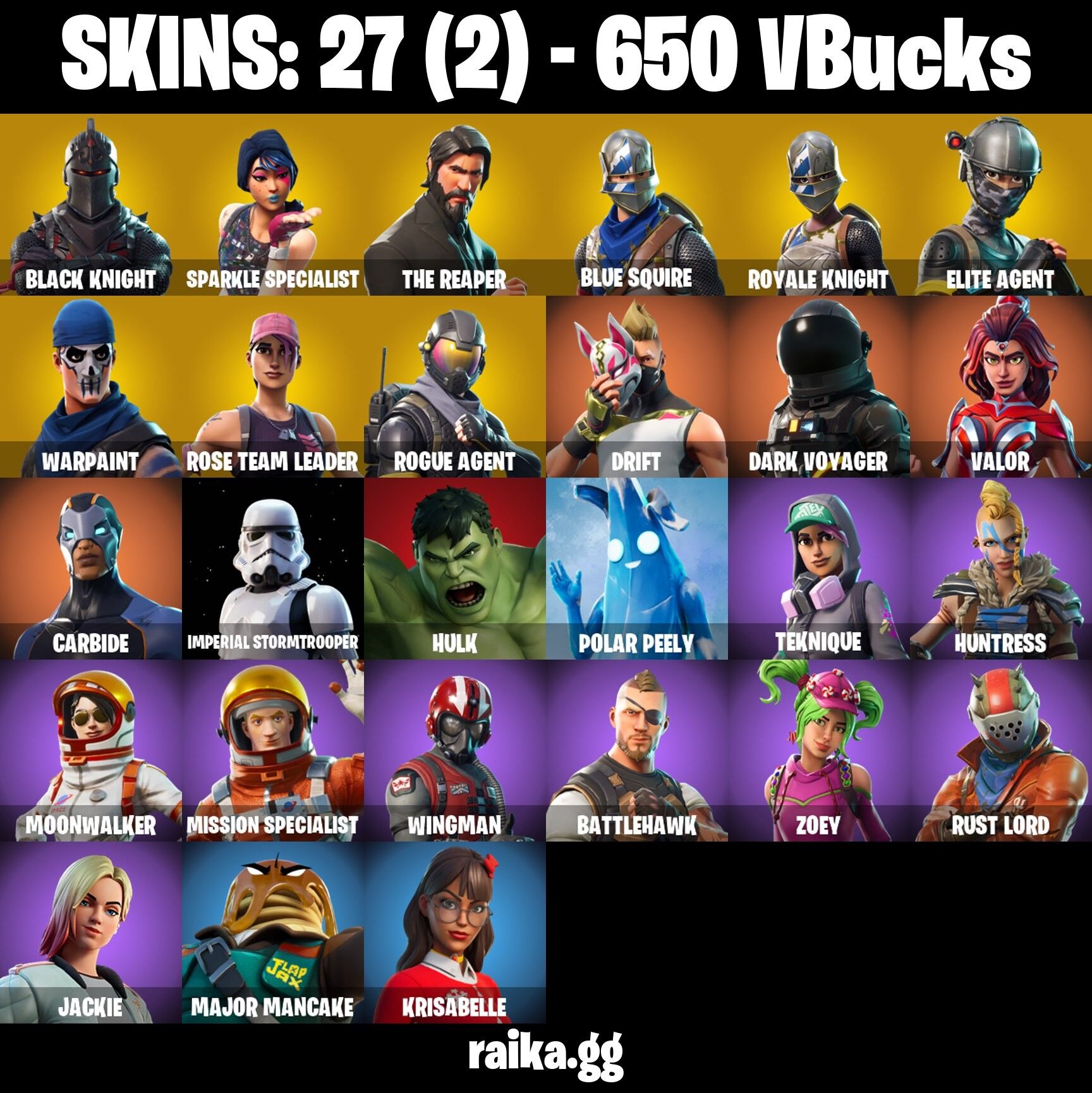 Fortnite Account ( PLAYSTATION / XBOX / PC / NINTENDO ) (BLACK KNIGHT, MAKO, SPARKLE SPECIALIST, FLOSS, THE REAPER, TAKE THE L, OG STW, AC/DC) (27 Skins)