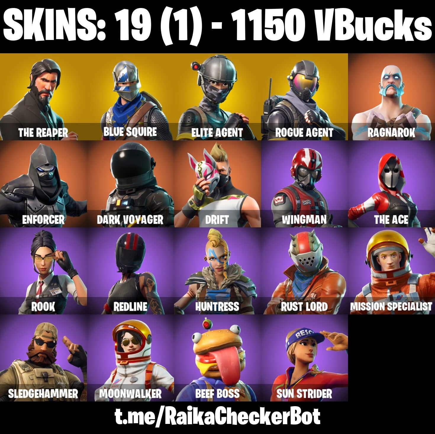 Fortnite Account ( PLAYSTATION / XBOX / PC / NINTENDO ) (THE REAPER, BLUE SQUIRE, TAKE THE L, ROGUE AGENT, ELITE AGENT, DRIFT) (19 Skins)