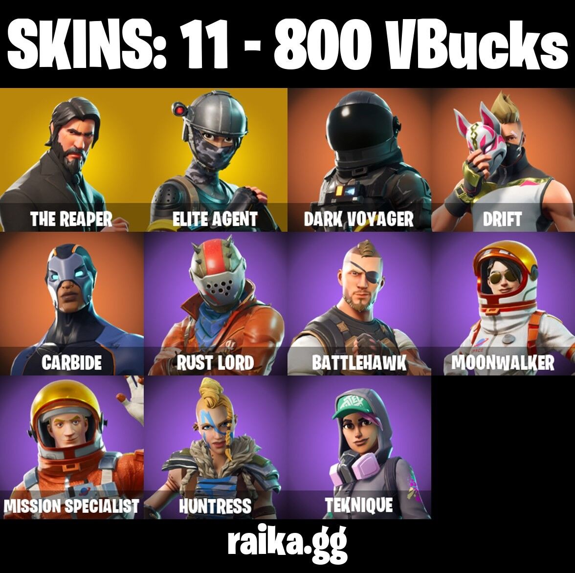 Fortnite Account ( PLAYSTATION / XBOX / PC / NINTENDO ) (THE REAPER, DRIFT, TAKE THE L, CARBIDE, HUNTRESS) (11 Skins)