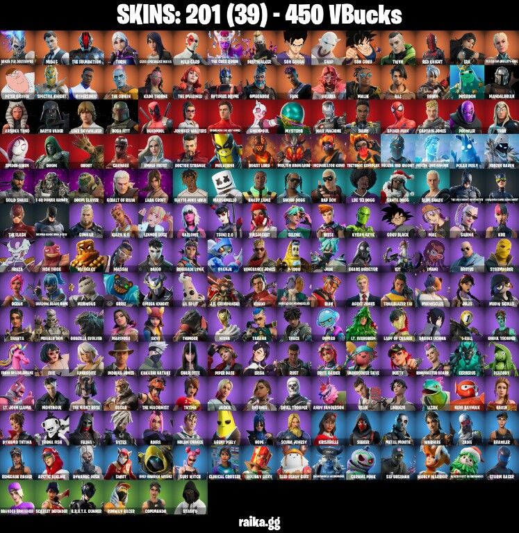 Fortnite Account ( PLAYSTATION / XBOX / PC / NINTENDO ) (Lara Croft, Reaper Axe, Wild Card, Renegade Raider) (201 Skins)