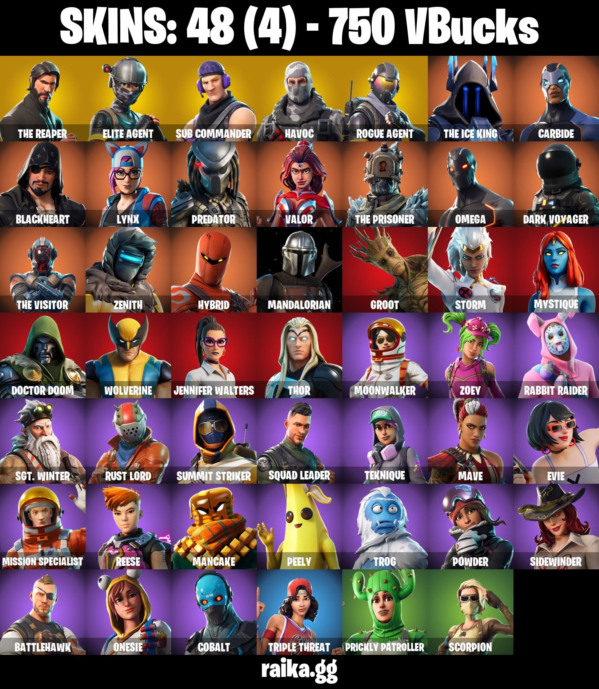 Fortnite Account ( PLAYSTATION / XBOX / PC / NINTENDO ) (THE REAPER, SUB COMMANDER, TAKE THE L, HAVOC, ROGUE AGENT) (48 Skins)