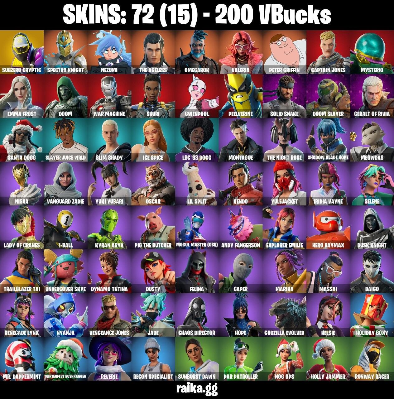Fortnite Account ( PLAYSTATION / XBOX / PC / NINTENDO ) (SUBZERO CRYPTIC, REAPER, OMEGAROK, NOG OPS, OSCAR) (72 Skins)