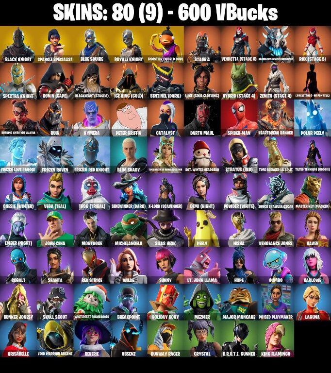 Fortnite Account ( PLAYSTATION / XBOX / PC / NINTENDO ) (BLACK KNIGHT, THE REAPER, MAKO, FISHSTICK WLRD, FLOSS) (80 Skins)