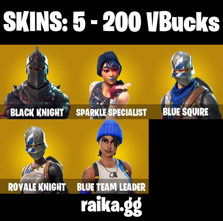 Fortnite Account ( PLAYSTATION / XBOX / PC / NINTENDO ) (BLACK KNIGHT, BLUE TEAM LEADER, FLOSS, ROYALE KNIGHT) (5 Skins)