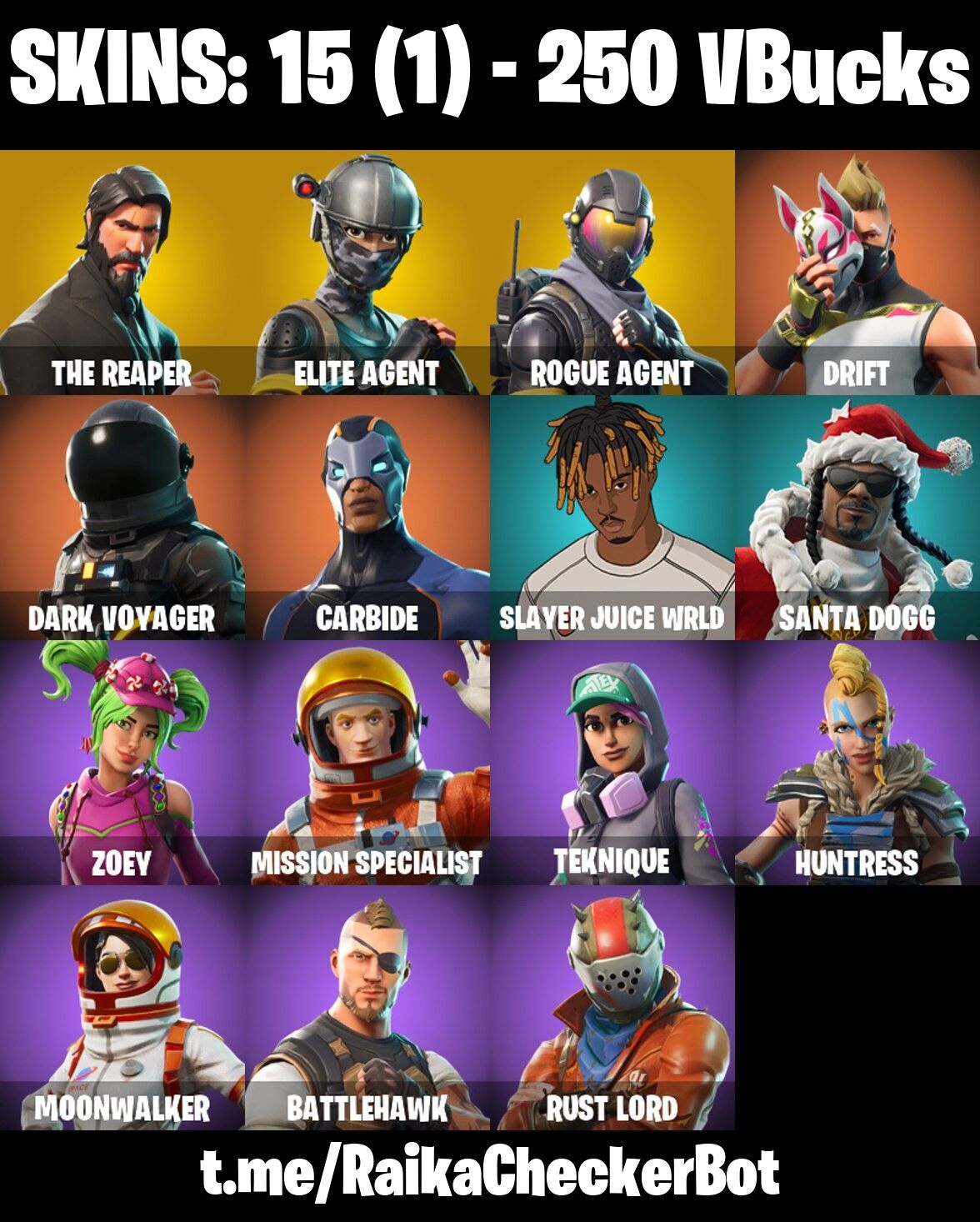 Fortnite Account ( PLAYSTATION / XBOX / PC / NINTENDO ) (THE REAPER, ROGUE AGENT, TAKE THE L, ZOEY, CARBIDE, DRIFT) (15 Skins)