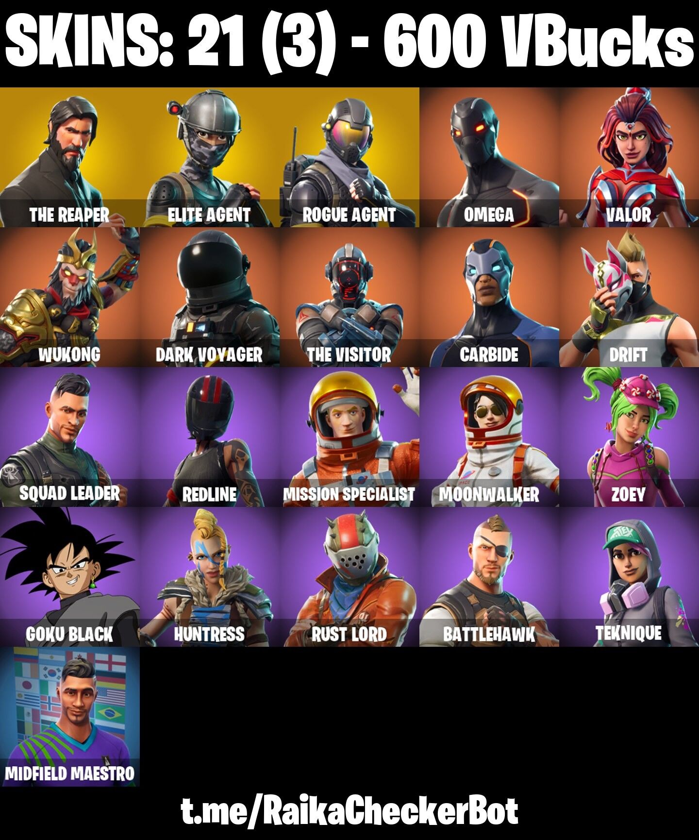 Fortnite Account ( PLAYSTATION / XBOX / PC / NINTENDO ) (THE REAPER, TAKE THE L, ELITE AGENT, ROGUE AGENT, OMEGA) (21 Skins)