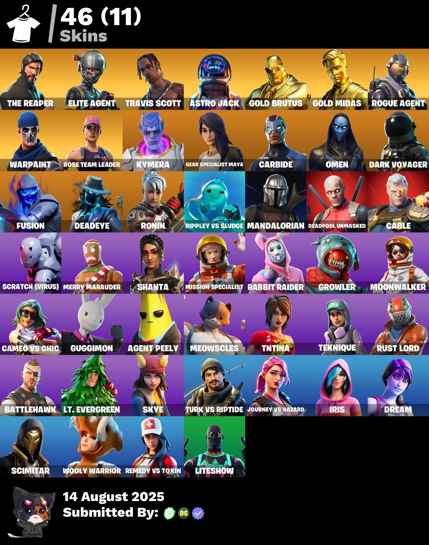 Fortnite Account ( PLAYSTATION / XBOX / PC / NINTENDO ) (Travis Scott, Ultimate Edition, OG STW, Take The L, The Reaper, Elite Agent, Mako, Astro Jack) (46 Skins)