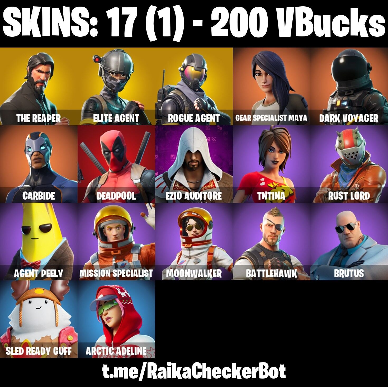 Fortnite Account ( PLAYSTATION / XBOX / PC / NINTENDO ) (The Reaper, Take The L, Elite Agent, Rogue Agent, Deadpool) (17 Skins)
