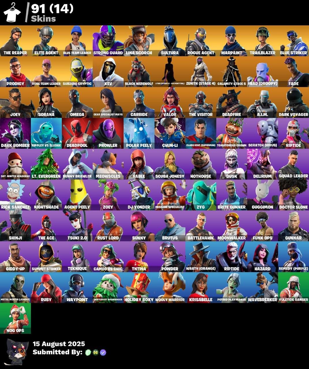 Fortnite Account ( PLAYSTATION / XBOX / PC / NINTENDO ) (THE REAPER, BLUE TEAM LEADER, STRONG GUARD, ROGUE AGENT) (91 Skins)