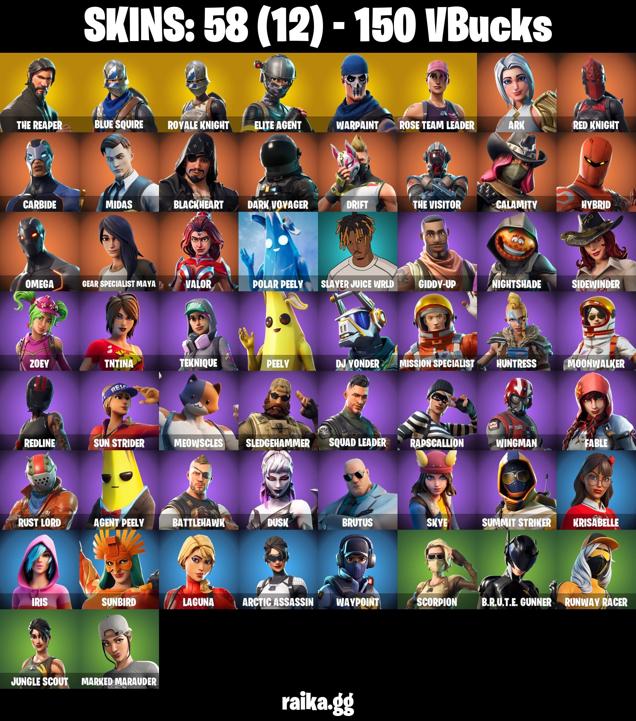 Fortnite Account ( PLAYSTATION / XBOX / PC / NINTENDO ) (THE REAPER, OG STW, BLUE SQUIRE, OMEGA, MIDAS, FLOSS) (58 Skins)