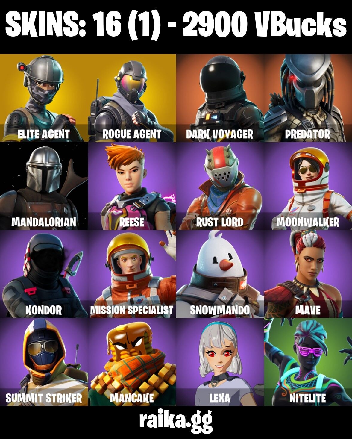 Fortnite Account ( PLAYSTATION / XBOX / PC / NINTENDO ) (ELITE AGENT, ROGUE AGENT, TAKE THE L, NITELITE, REESE) (16 Skins)