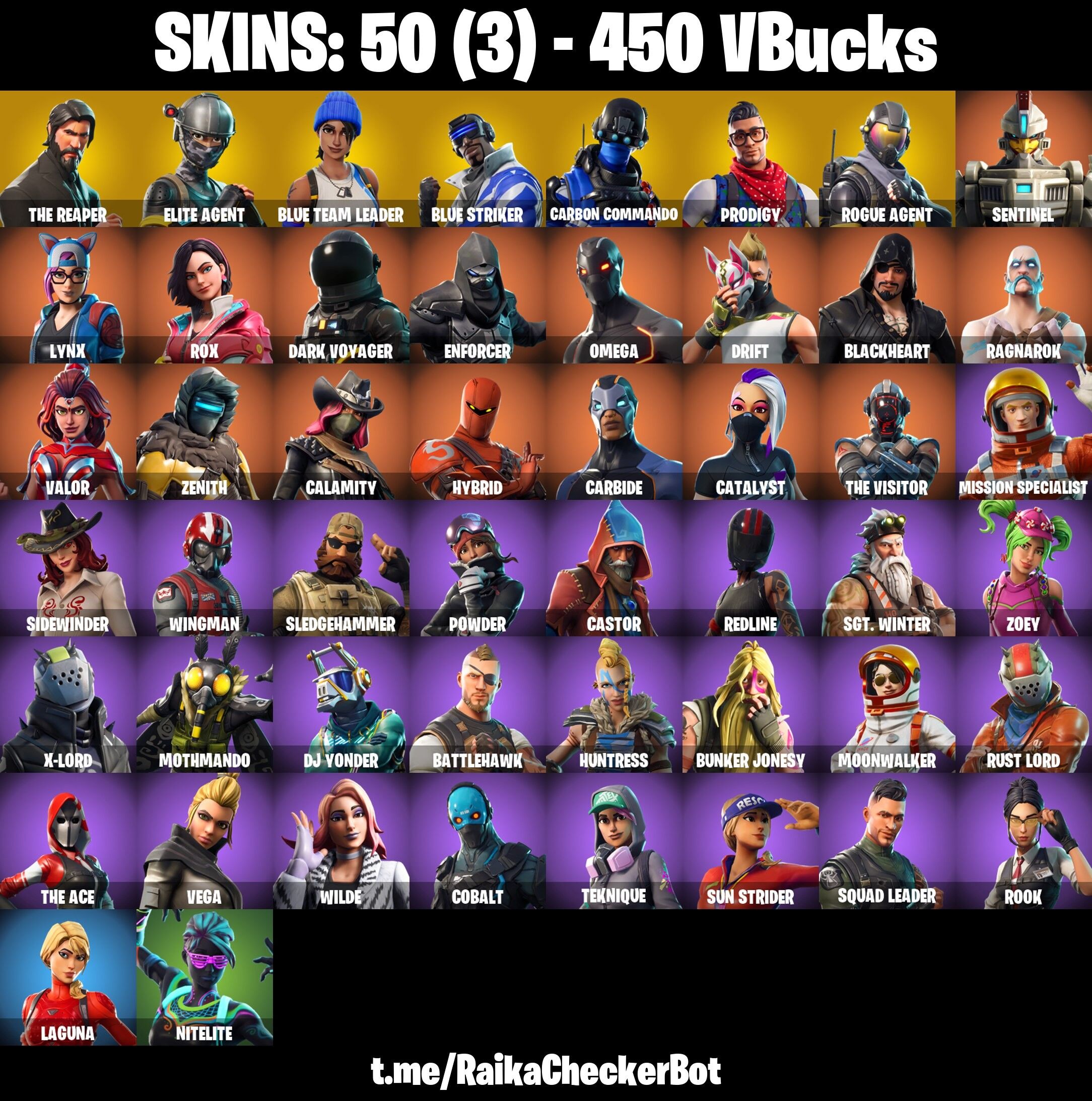 Fortnite Account ( PLAYSTATION / XBOX / PC / NINTENDO ) (THE REAPER, TAKE THE L, ELITE AGENT, BLUE TEAM LEADER, OMEGA) (50 Skins)