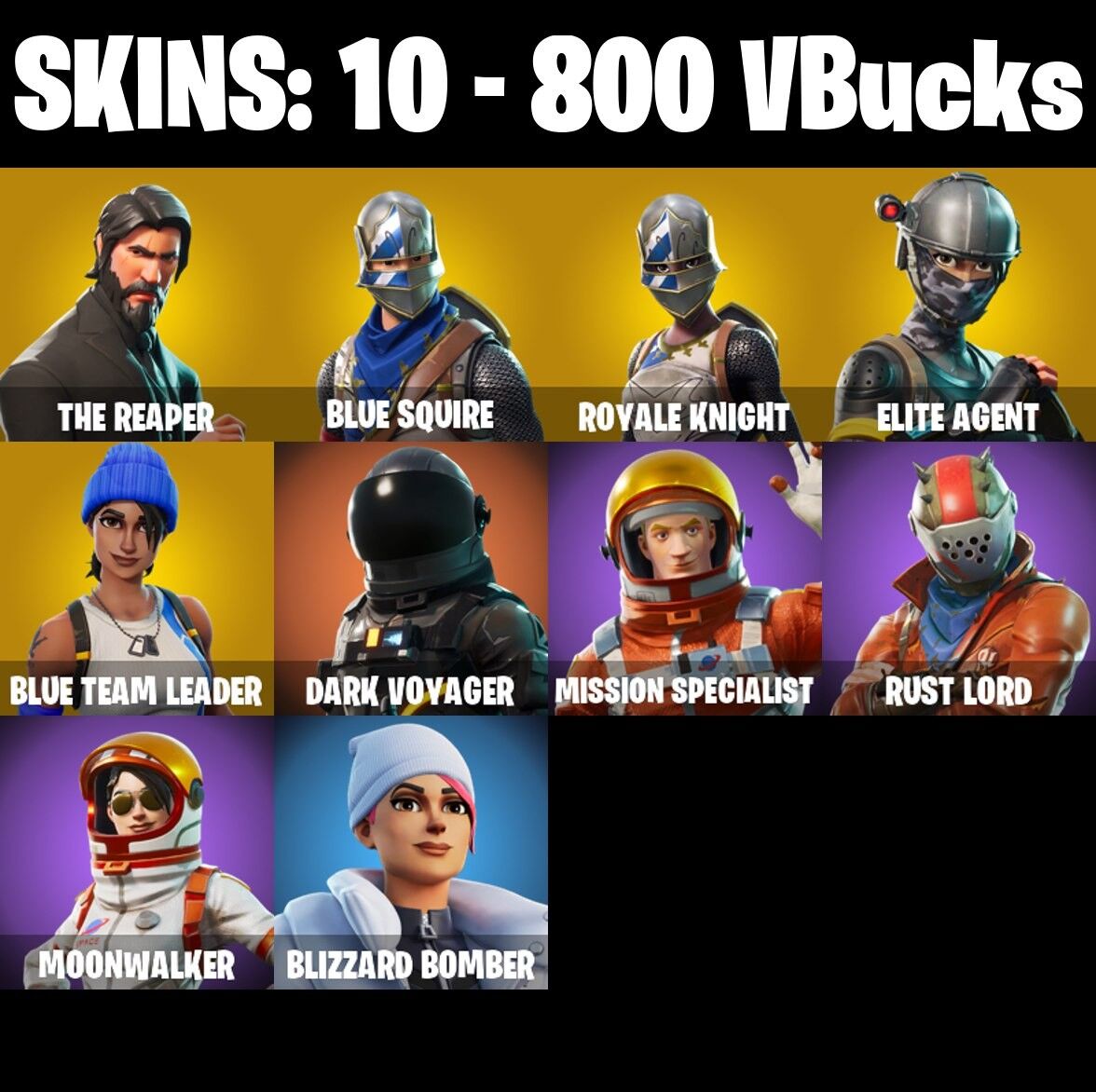 Fortnite Account ( PLAYSTATION / XBOX / PC / NINTENDO ) (The Reaper, Take the L, Blue Squire) (10 Skins)