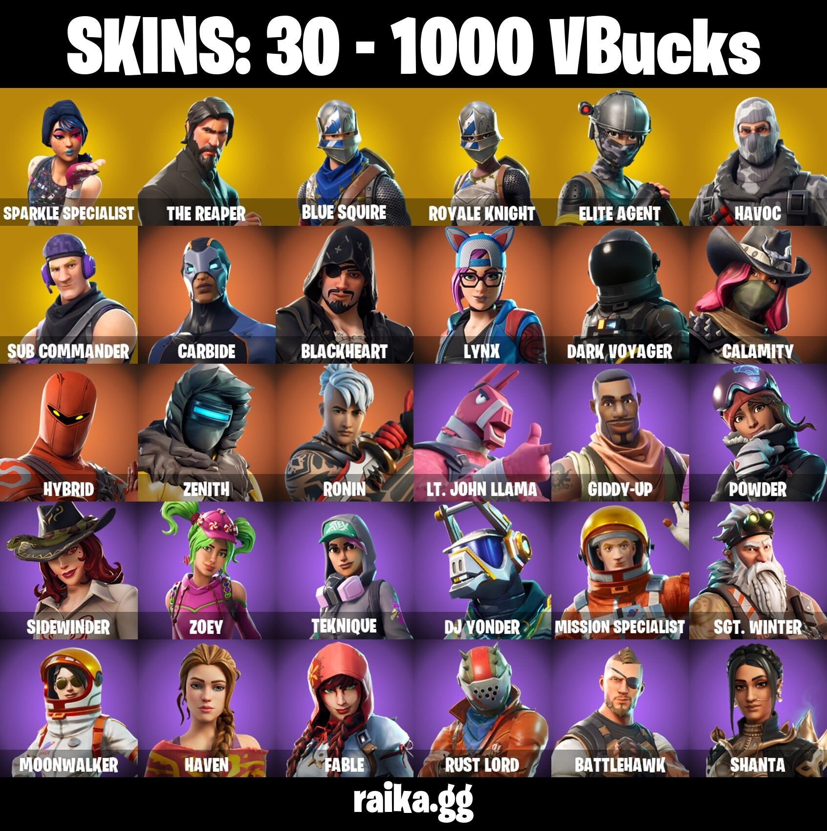 Fortnite Account ( PLAYSTATION / XBOX / PC / NINTENDO ) (Sparkle Specialist, The Reaper, Havoc, Take the L, Floss, Calamity) (30 Skins)