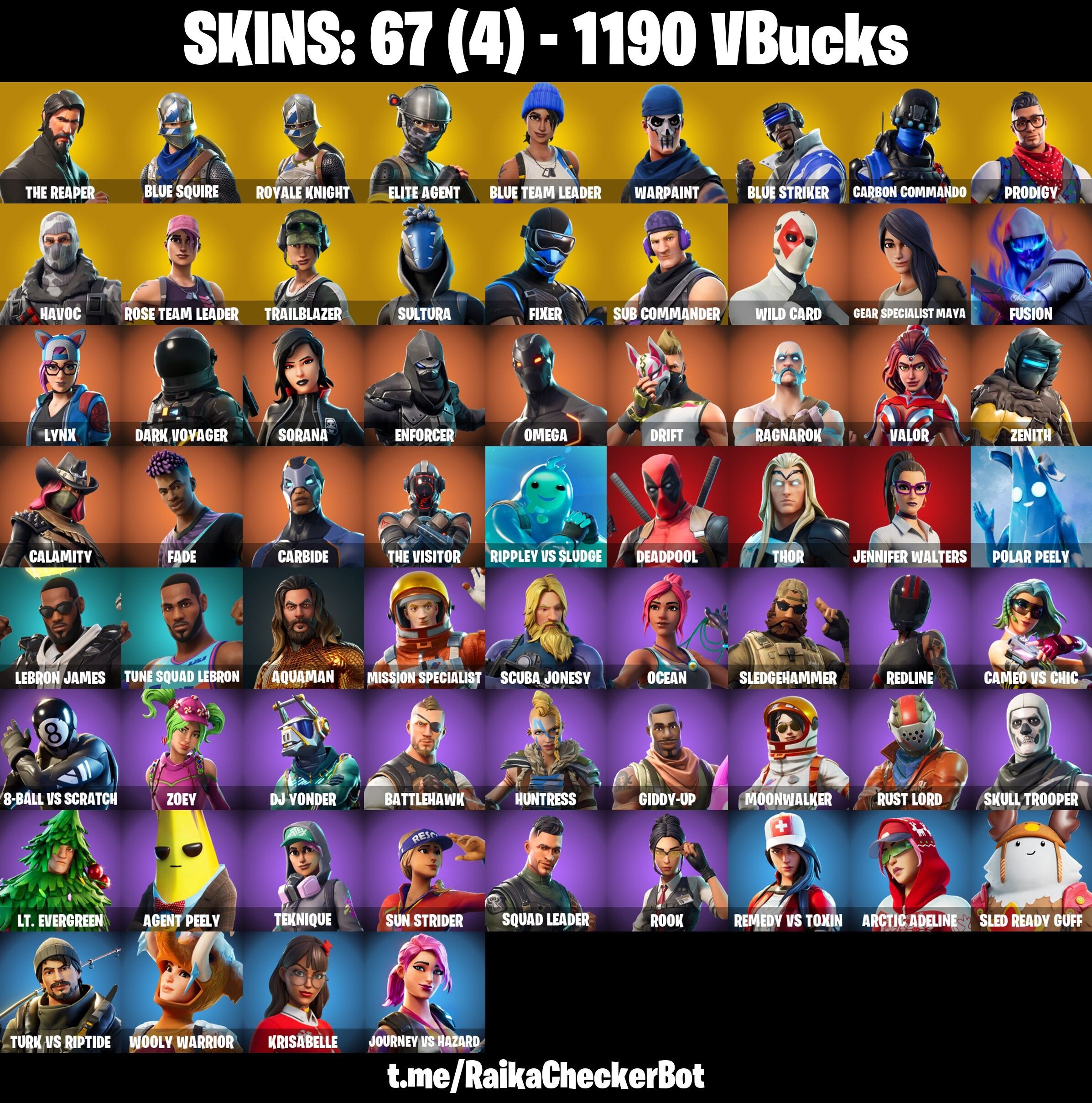 Fortnite Account ( PLAYSTATION / XBOX / PC / NINTENDO ) (The Reaper, Take the L, Blue Squire, Royale Knight, OG STW) (67 Skins)