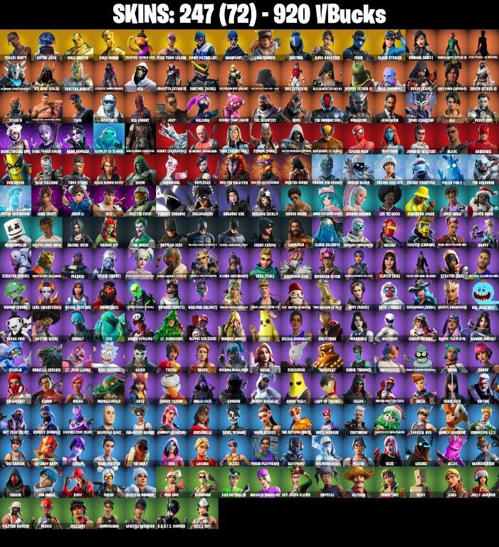 Fortnite Account ( PLAYSTATION / XBOX / PC / NINTENDO ) (Travis Scott, Merry Mint Axe, OG STW) (247 Skins)