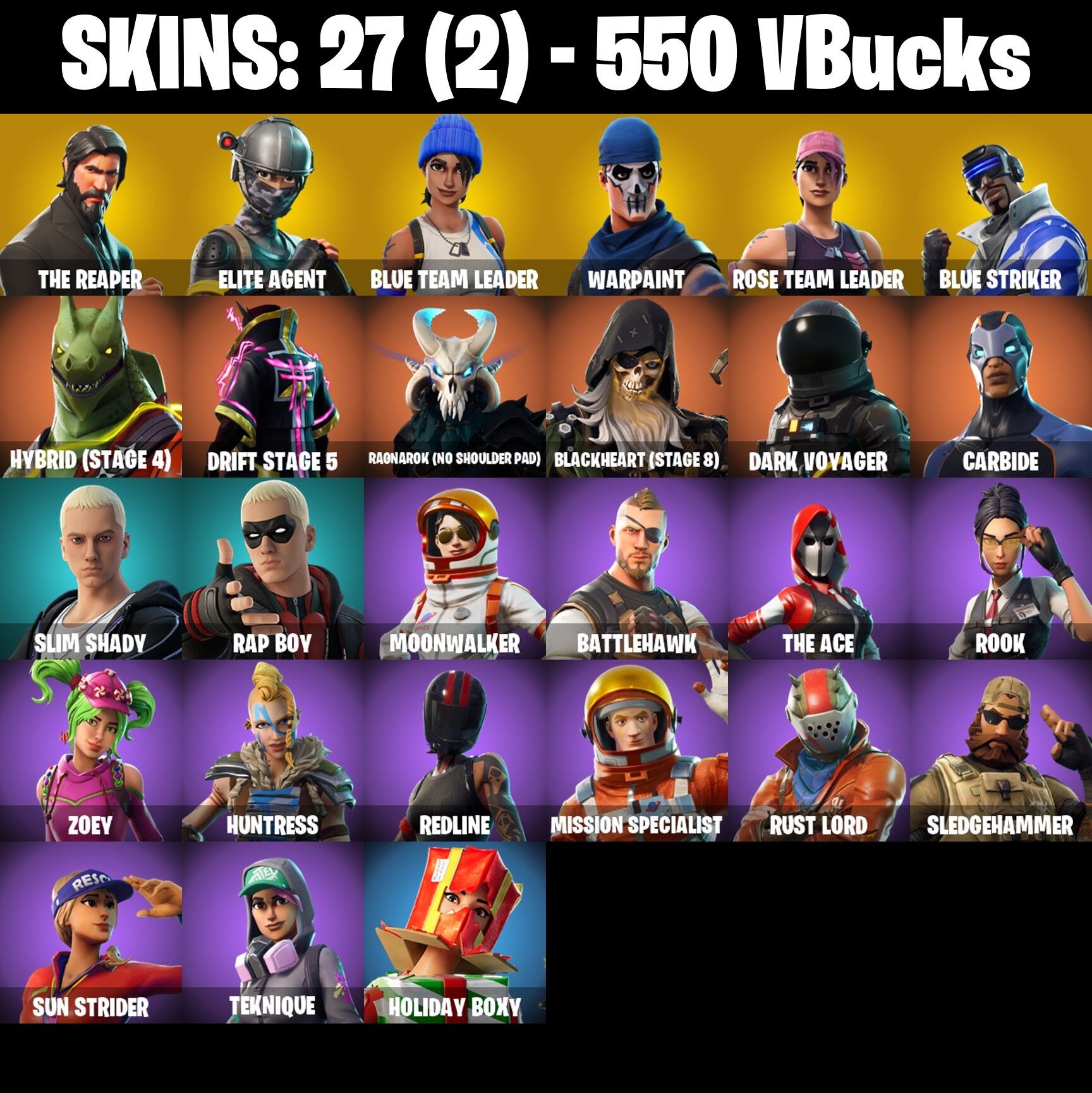 Fortnite Account ( PC / PLAYSTATION / XBOX / NINTENDO ) (THE REAPER, OG STW, TAKE THE L) (27 Skins)