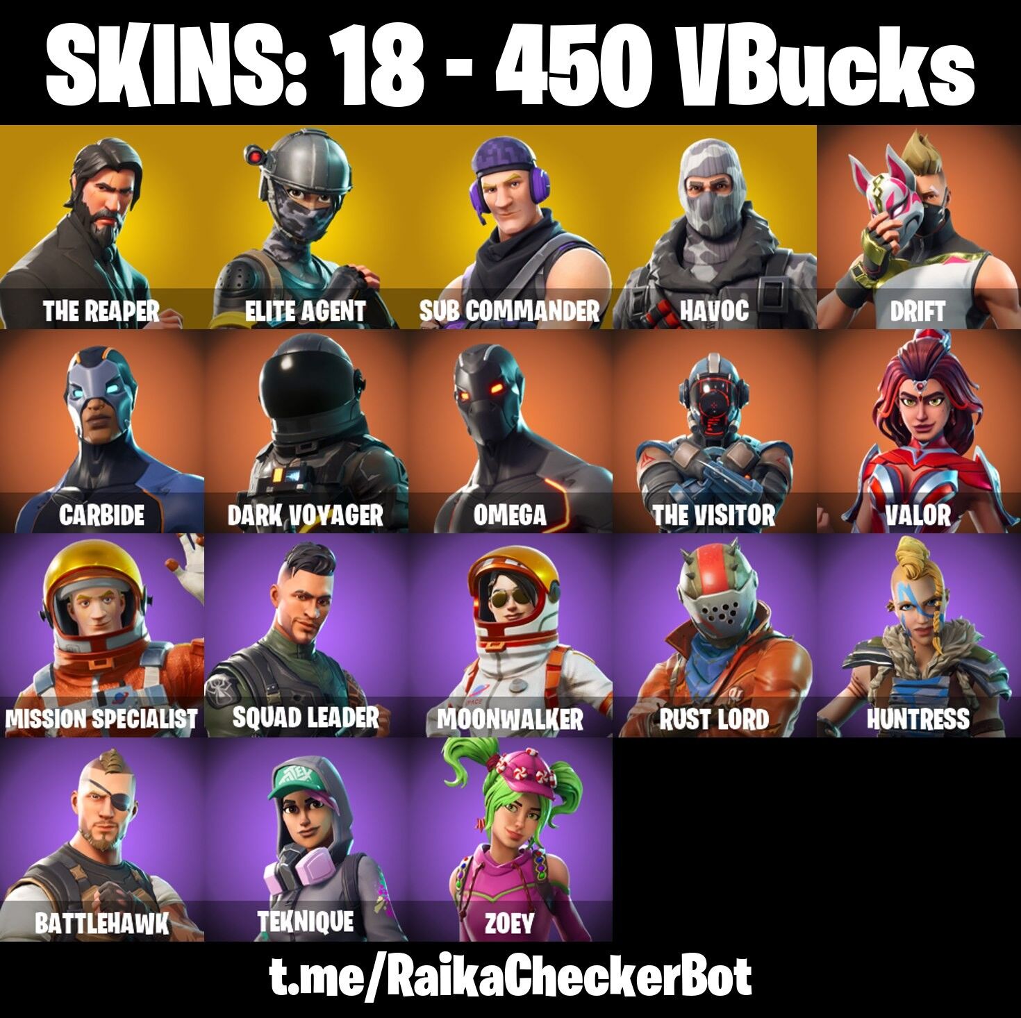 Fortnite Account ( PLAYSTATION / XBOX / PC / NINTENDO ) (THE REAPER, SUB COMMANDER, HAVOC, OMEGA) (18 Skins)