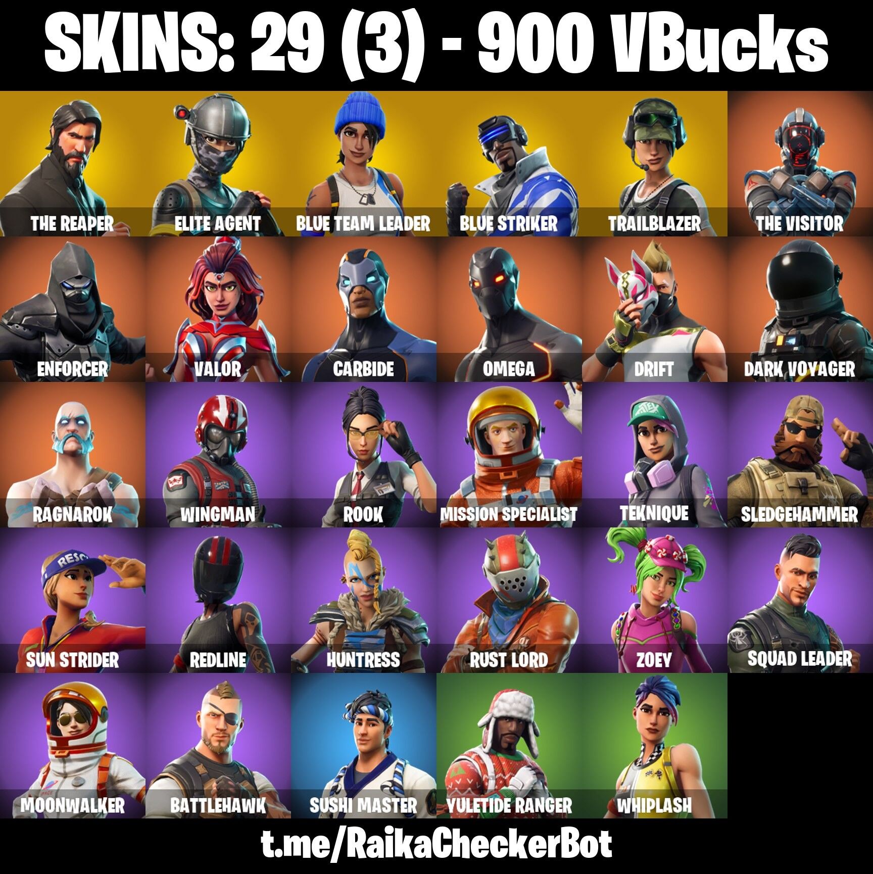 Fortnite Account ( PLAYSTATION / XBOX / PC / NINTENDO ) (THE REAPER, BLUE TEAM LEADER, TAKE THE L, BLUE STRIKER, OMEGA, TRAILBLAZER) (29 Skins)