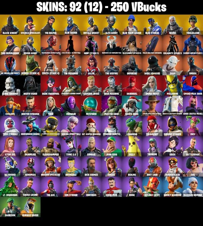 Fortnite Account ( PLAYSTATION / XBOX / PC / NINTENDO ) (BLACK KNIGHT, THE REAPER, TAKE THE L, MAKO) (92 Skins)