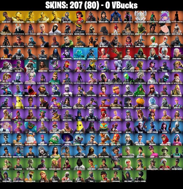 Fortnite Account ( PLAYSTATION / XBOX / PC / NINTENDO ) (Travis Scott, Leviathan Axe, Gold Midas, Gold Brutus) (207 Skins)