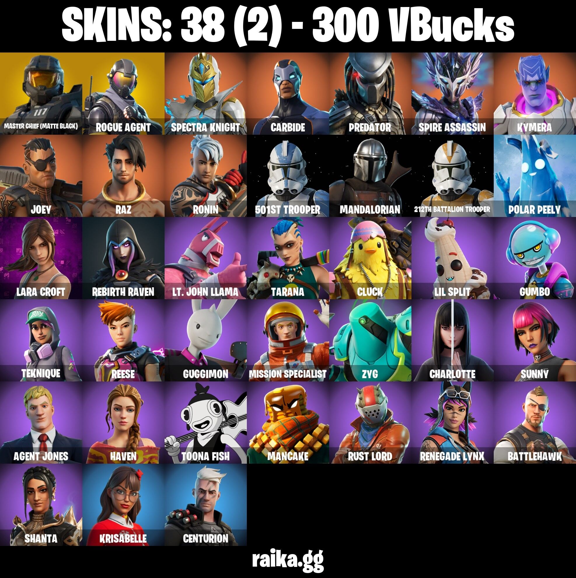 Fortnite Account ( PLAYSTATION / XBOX / PC / NINTENDO ) (Rogue Agent, Carbide, Lara Croft, Master Chief) (38 Skins)