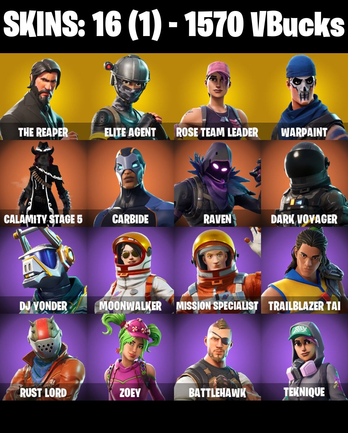 Fortnite Account ( PLAYSTATION / XBOX / PC / NINTENDO ) (The Reaper, OG STW, Take The L, Elite Agent) (16 Skins)