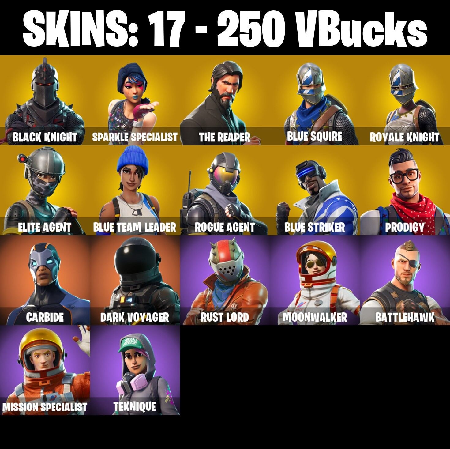 Fortnite Account ( PLAYSTATION / XBOX / PC / NINTENDO ) (BLACK KNIGHT, THE REAPER, TAKE THE L, MAKO) (17 Skins)