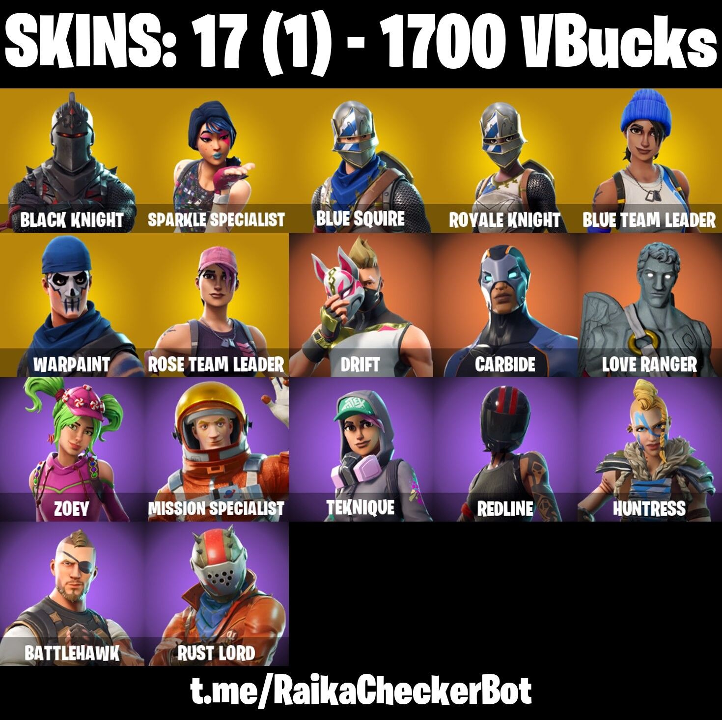 Fortnite Account ( PLAYSTATION / XBOX / PC / NINTENDO ) (BLACK KNIGHT, SPARKLE SPECIALIST, BLUE SQUIRE, ROYALE KNIGHT, FLOSS, AC/DC, OG STW) (17 Skins)