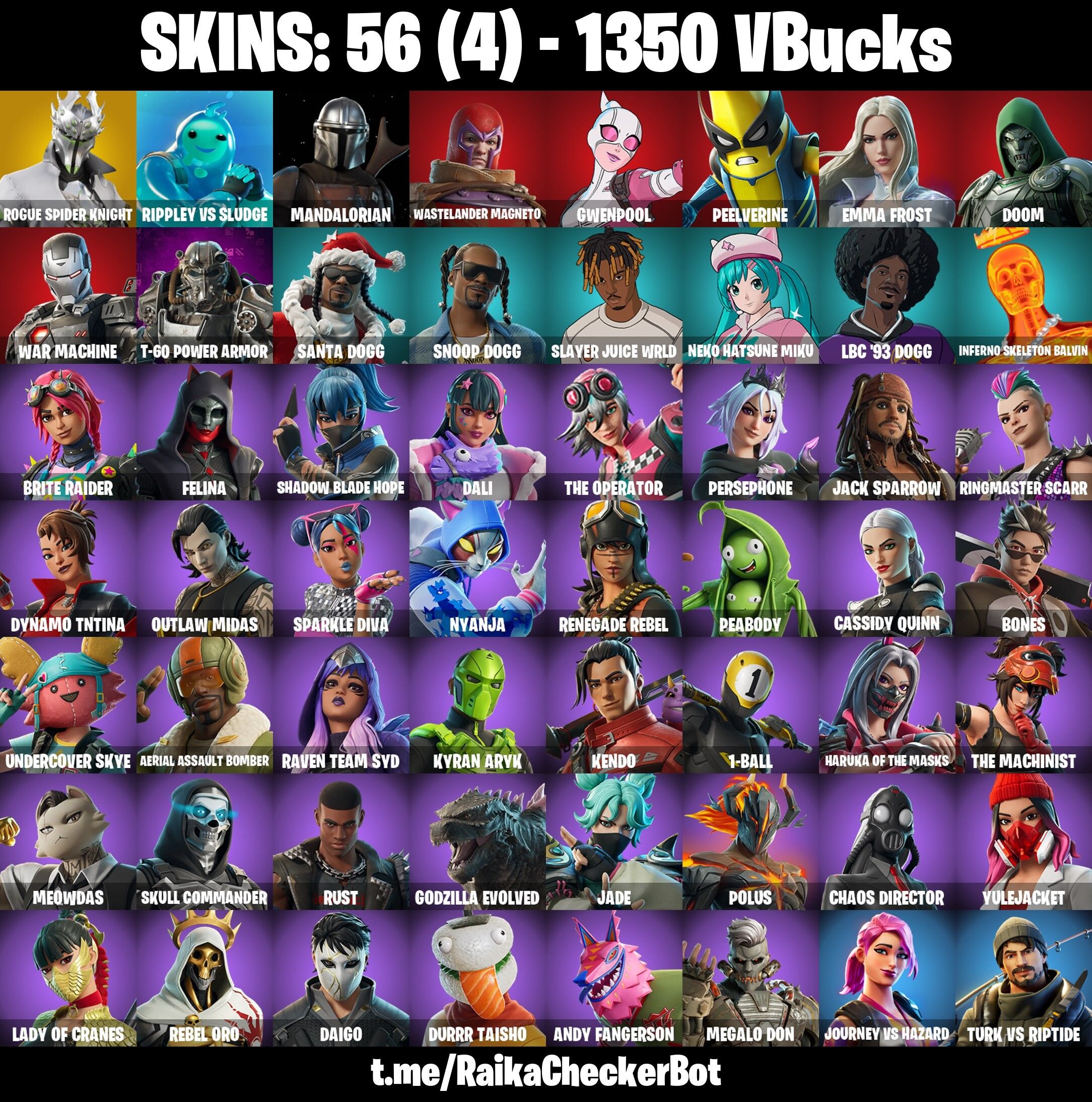 Fortnite Account ( PLAYSTATION / XBOX / PC / NINTENDO ) (ROGUE SPIDER KNIGHT) (56 Skins)